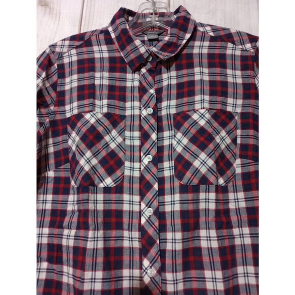 Eddie Bauer Shirt Ladies Small Navy Red Button Front - Picture 3 of 7